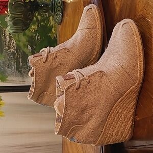 Toms desert burlap jute espadrille wedge lace up bootie shoes Womens 6 beige